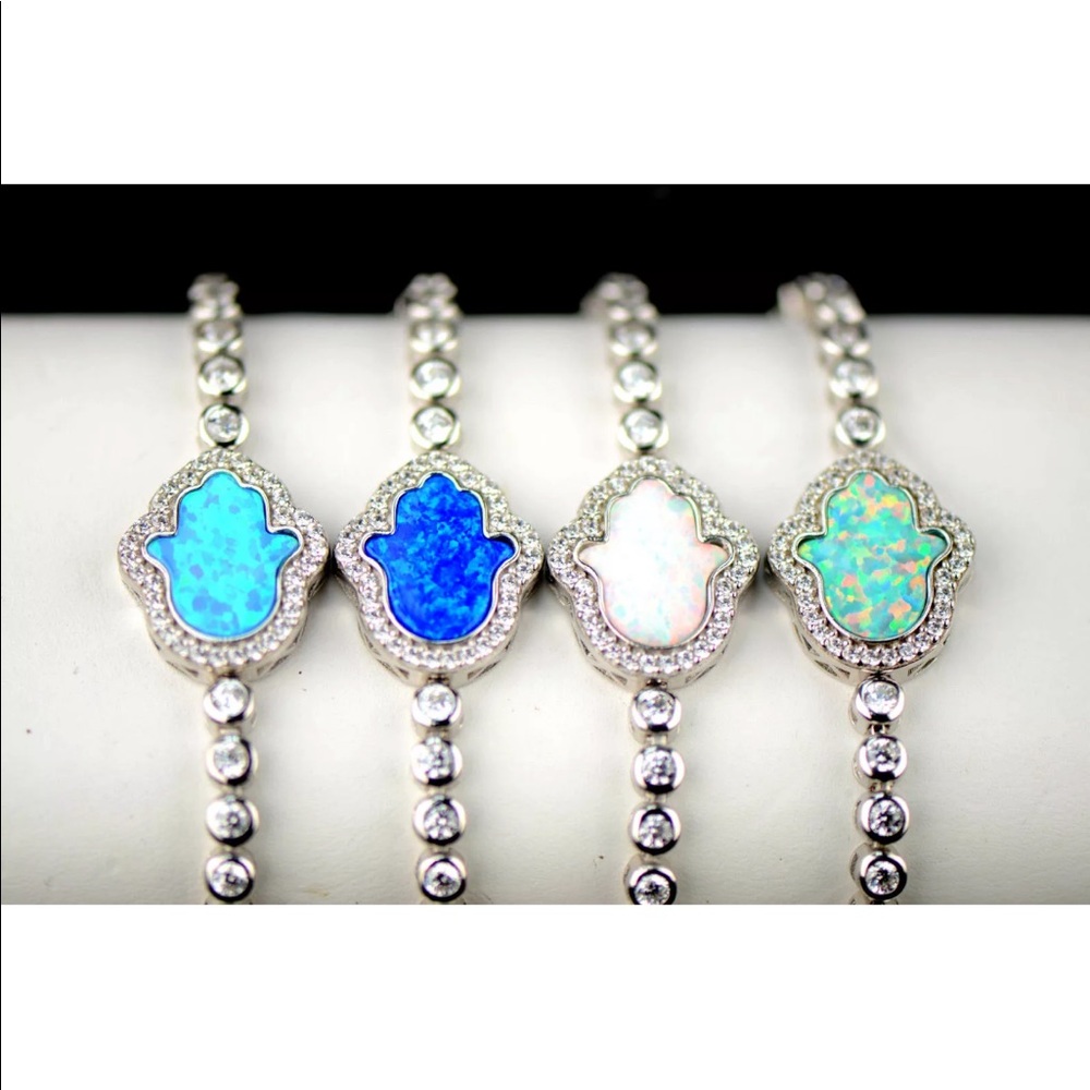 Hamsa Opal Sterling Silver CZ Bracelet